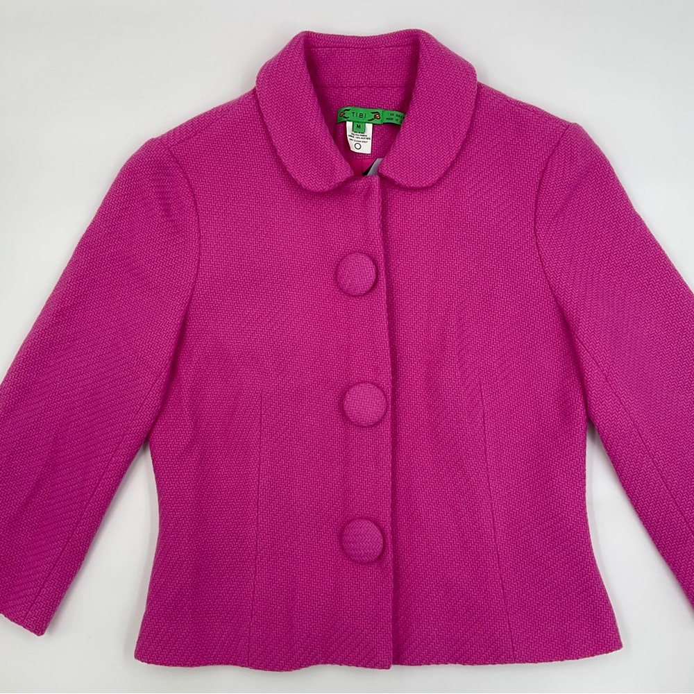 Tibi Vintage RARE Hot Pink Cropped Wool Jacket Chanel Style Elle Woods Jackie O